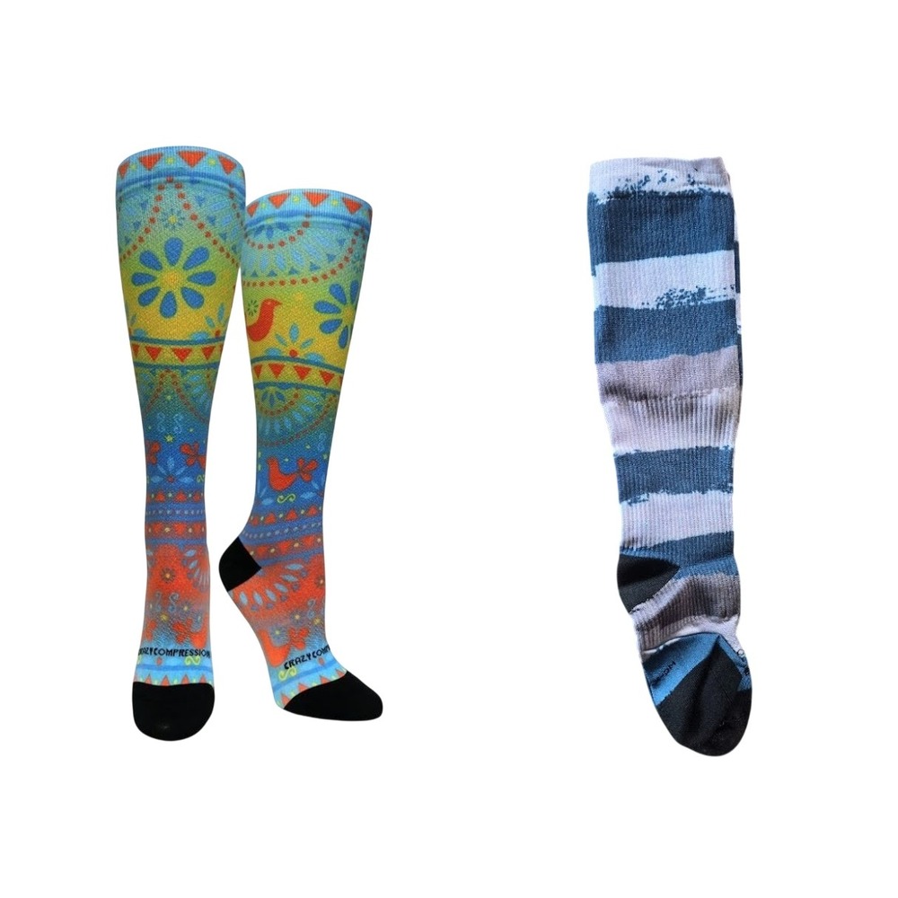 Crazy Compression Multicolor Socks‎ 2pk Graduated Performance Women XS Athletic